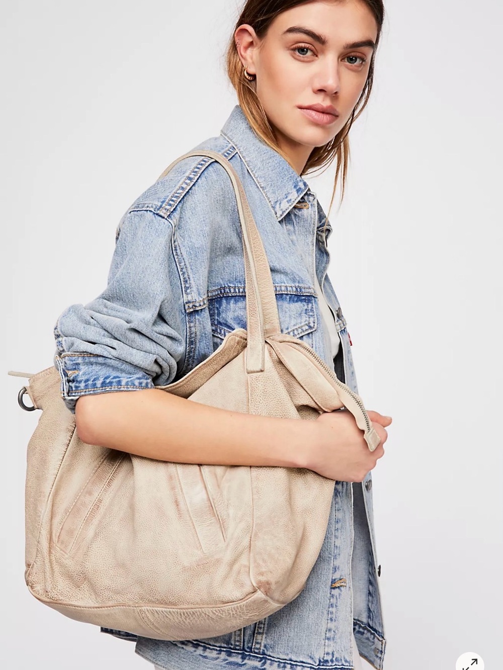 $298 Free People Black Large Slouchy Washed Leather Lucca Tote Bag Anthropologie